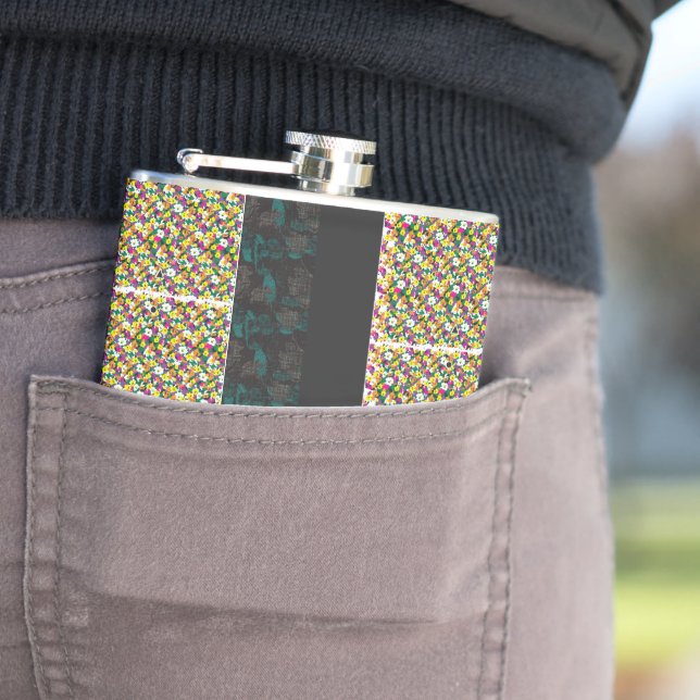 Petaca fondo multicolor con cuadrados y puntos (In Situ)