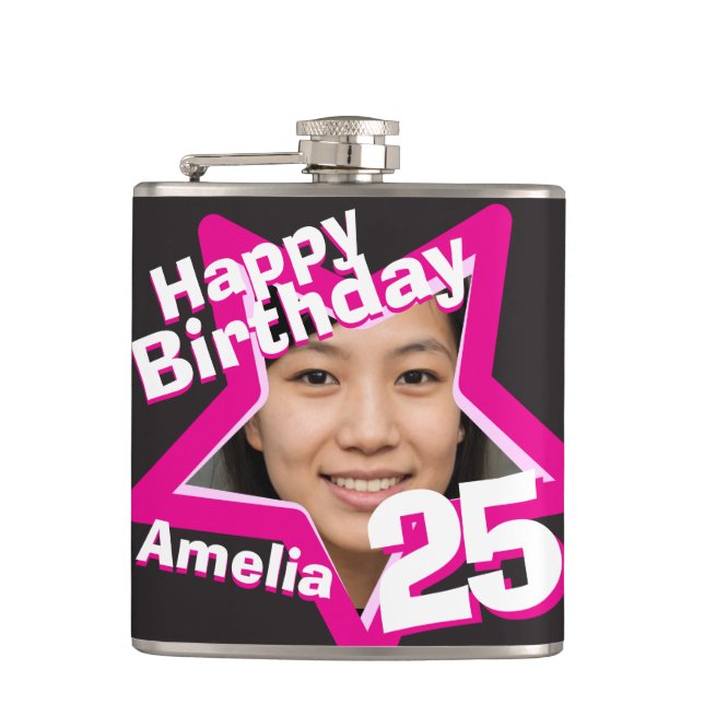 Petaca foto de estrella de cumpleaños número 25 para chic (Anverso)