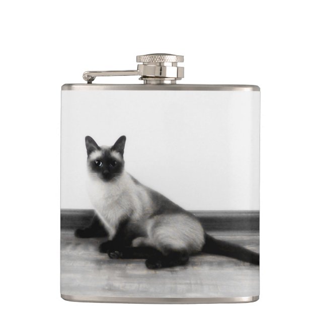 Petaca Foto de retrato de gato siamés CUTE (Anverso)