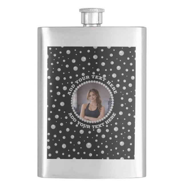Petaca Foto personalizada con círculo de perlas sobre neg (Anverso)