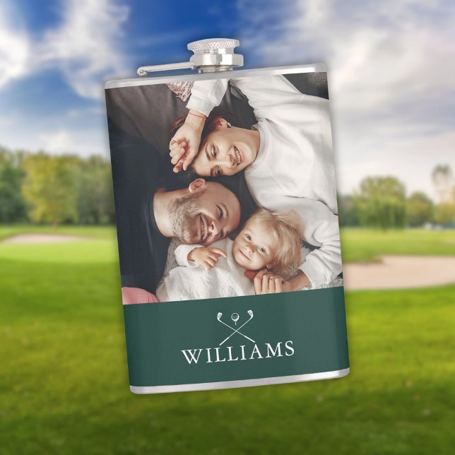 Petaca Foto Personalizada Y Nombre Verde Esmeralda (Personalized Photo And Name Emerald Green Flask)