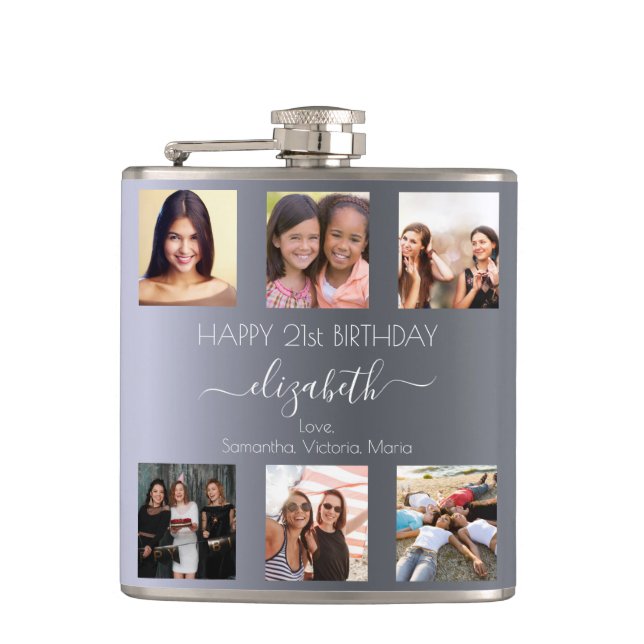 Petaca Fotomontaje de fotos de personalizados de cumpleañ (Anverso)