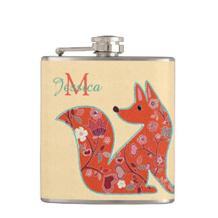 Petaca Fox del estampado de plores del arte popular