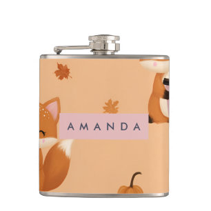 Petaca Fox otoño personalizada con patrón de café