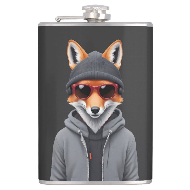 Petaca Fox usando Hoodie Funny Guay Animal Character Art (Anverso)