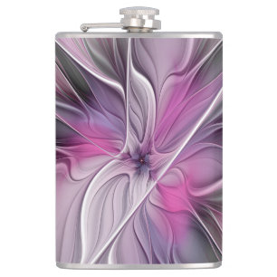 Petaca Fractal floral moderno abstracto flor rosa gris