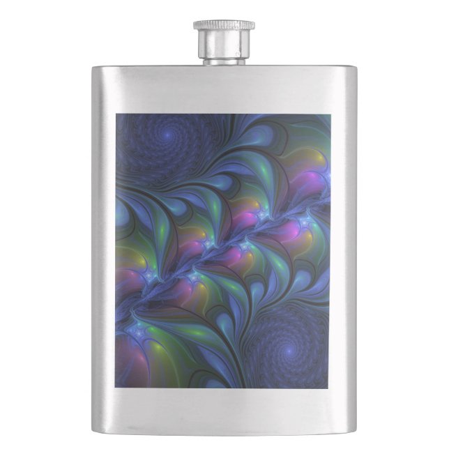 Petaca Fractal verde rosa azul luminoso colorido abstract (Anverso)