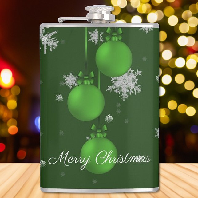 Petaca Fragmento de Navidad Verde Ornamentos (Green Christmas Ornaments Holiday Flask)