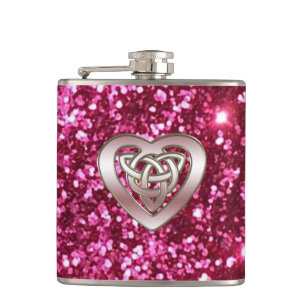 Petaca Frasco céltico del corazón del purpurina rosado