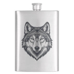 Petaca Frasco clásico con gráfico de cabeza de lobo solit