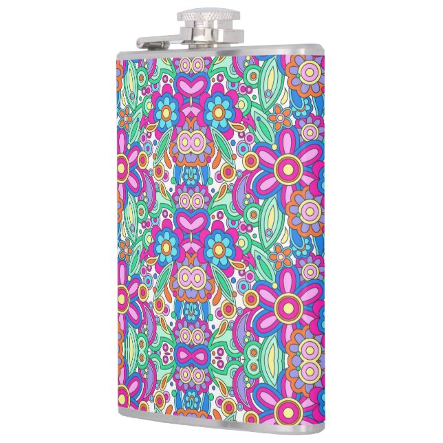 Petaca Frasco colorido con flores simétricas y vibrantes (Izquierda)