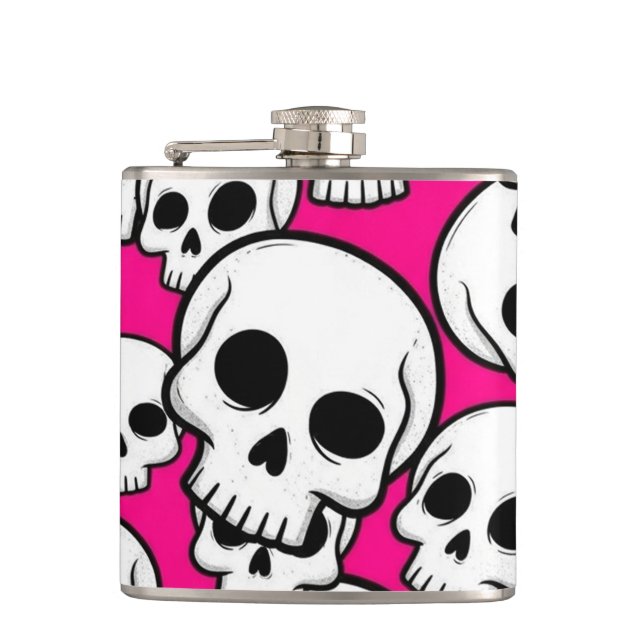 Petaca Frasco con patrón de calavera rosa (Anverso)