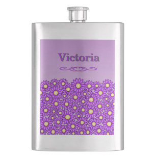 Petaca Frasco de acero inoxidable con flor púrpura