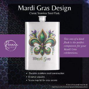 Petaca Frasco de Acero Inoxidable Diseño de Mardi Gras Cl