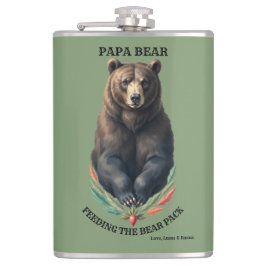 Petaca Frasco de arte popular "Papa Bear alimentando a la
