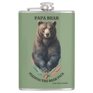 Petaca Frasco de arte popular "Papa Bear alimentando a la