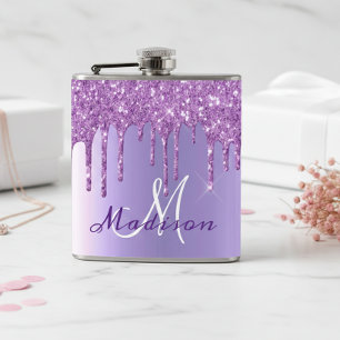 Petaca Frasco de brillo morado con goteo de monograma fem