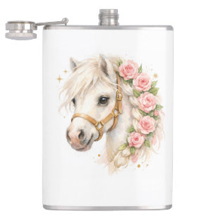 Petaca Frasco de cerámica de caballo blanco con acuarela 