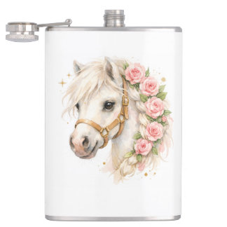 Petaca Frasco de cerámica de caballo blanco con acuarela