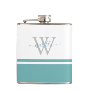 Petaca Frasco de color azul teal con letra moderna monogr