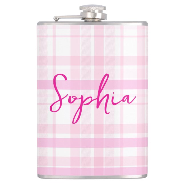 Petaca Frasco de Cuadro Rosa Personalizado con Nombre  (Anverso)