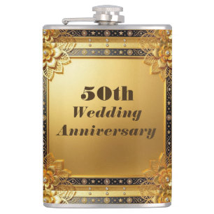 Petaca Frasco de Faux Dorado con Letra Moderna para Bodas