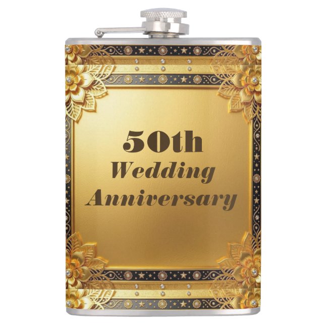 Petaca Frasco de Faux Dorado con Letra Moderna para Bodas (Anverso)