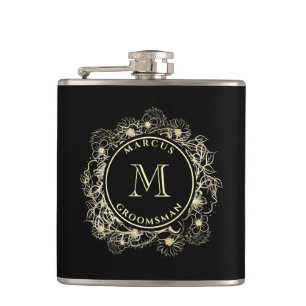 Petaca Frasco de Groomsman Monograma de Oro Negro