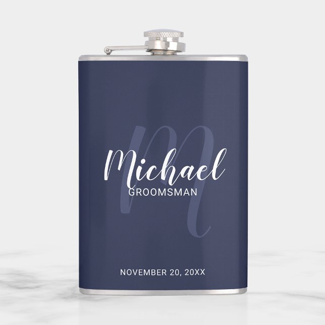 Petaca Frasco de Groomsmen Personalizado con guión modern (Subido por el creador)