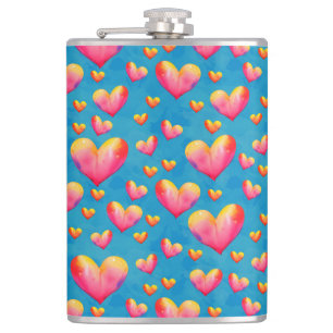 Petaca Frasco de licor con corazones de acuarela multicol