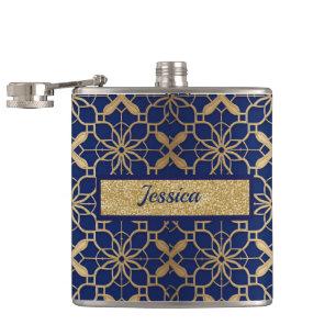 Petaca Frasco de lujo personalizado azul marino y dorado 