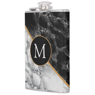 Petaca Frasco de mármol blanco y negro personalizado con