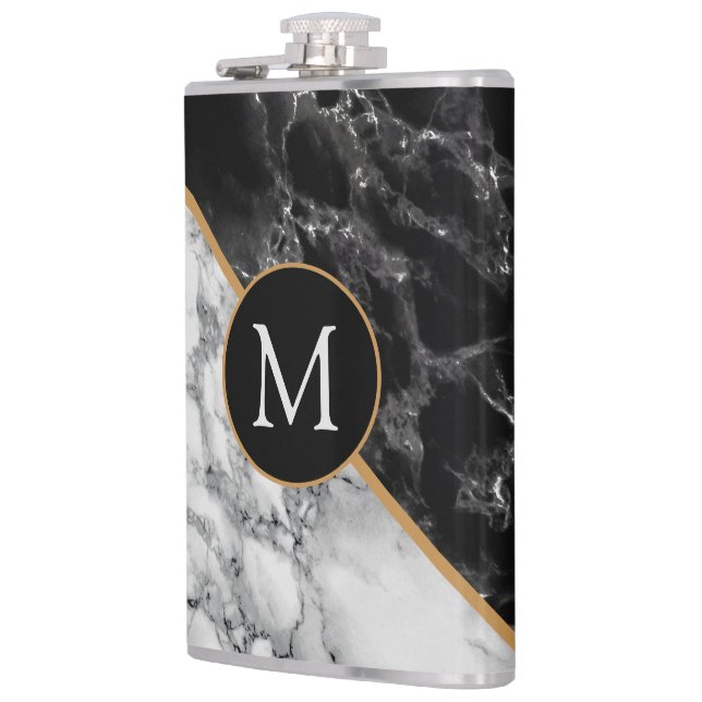 Petaca Frasco de mármol blanco y negro personalizado con  (Izquierda)