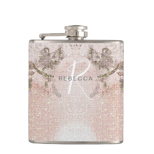 Petaca Frasco de monograma floral rosa romántico