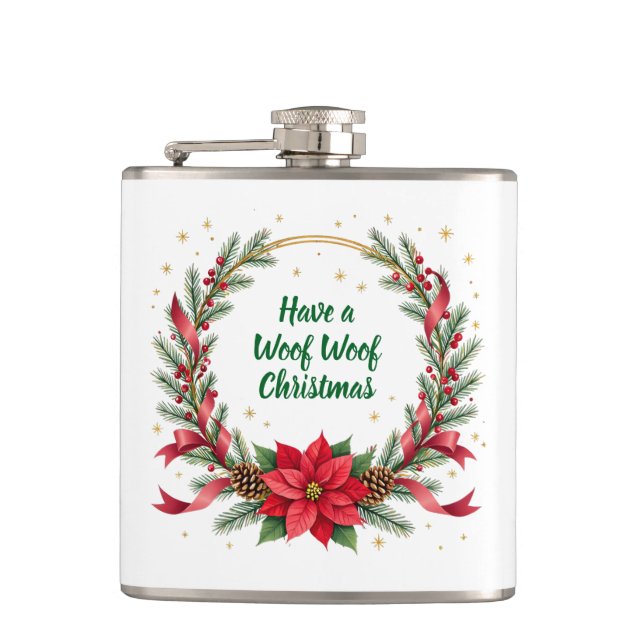 Petaca Frasco de Navidad Woof Woof - Texto Personalizable (Anverso)