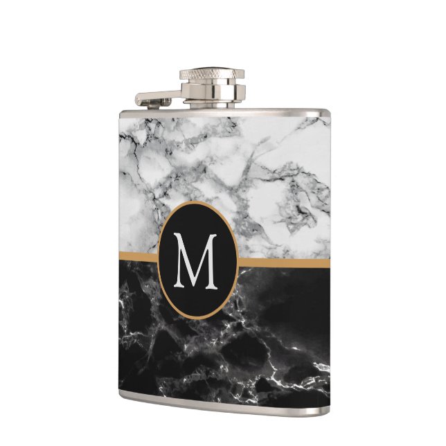Petaca Frasco de regalo de mármol blanco y negro con letr (Izquierda)