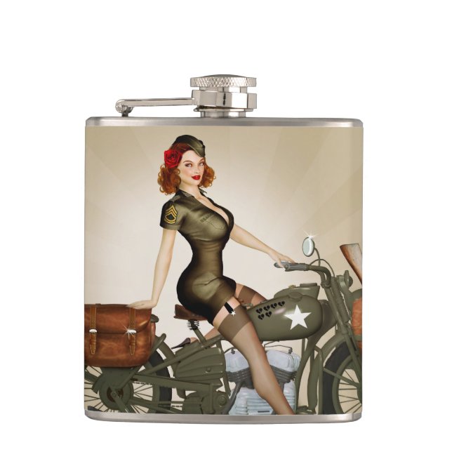 Petaca Frasco de sargento Davidson Army Motorcycle Pinup (Anverso)