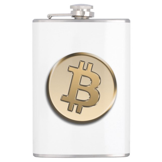 Petaca Frasco envuelto en vinilo de Bitcoin dorado (Anverso)