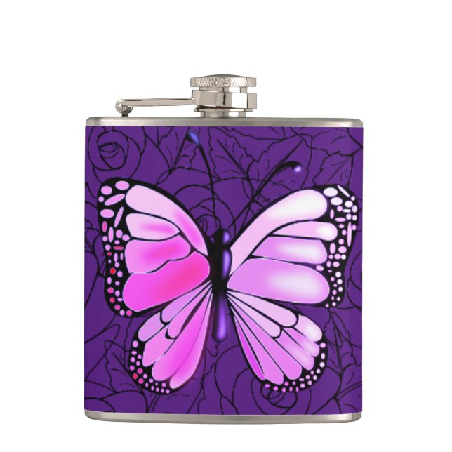 Petaca Frasco Morado con Mariposa (Anverso)