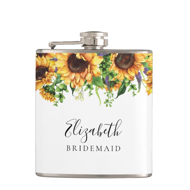 Petaca Frasco para brindis de desposada con girasoles (Anverso)
