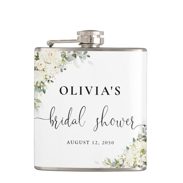 Petaca Frasco para Despedida de Soltera con Flores Blanca (Anverso)