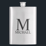 Petaca Frasco Personalizado con Monograma y Nombre Mascul<br><div class="desc">Regalo Personalizado con Monograma y Nombre
caracterizado por monograma y nombre personalizados en estilo de letra serif clásico negro sobre fondo blanco.

Perfecto como regalo de vacaciones,  regalo del día del padre,  favores de reunión familiar,  regalo de agradecimiento para los padrinos y regalo para cualquier ocasión especial.</div>