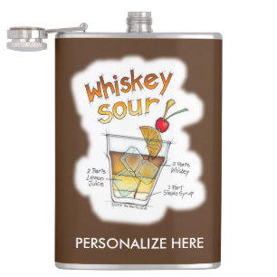 PETACA FRASCO PERSONALIZADO, RECETA DE COCTEL WHISKEY SOU