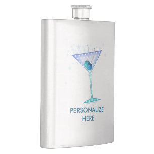 PETACA FRASCOS DE COCTEL, DISEÑO DE MARTINI AZUL