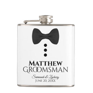 Petaca Fun Black Bow Tie Tuxedo Groomsman Boda
