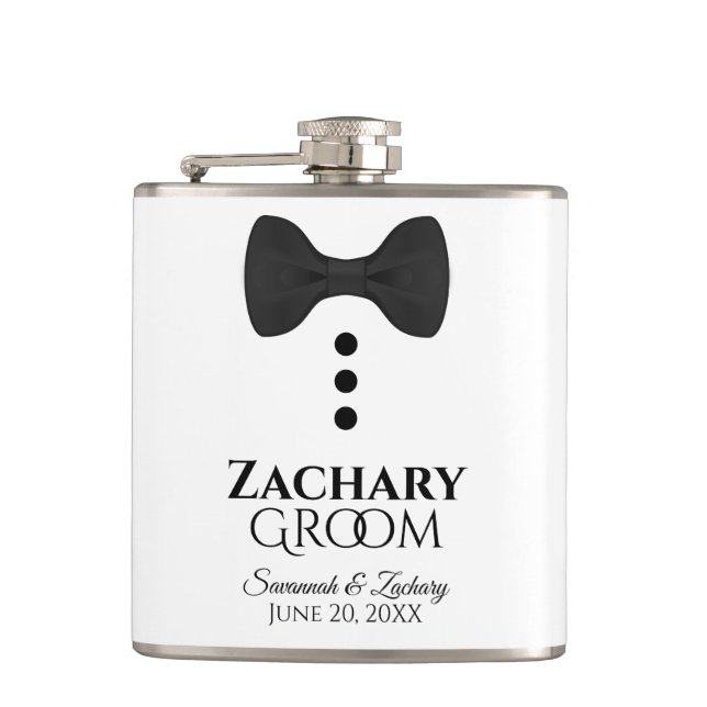 Petaca Fun Black Tie Tuxedo Groom Boda Flask (Anverso)