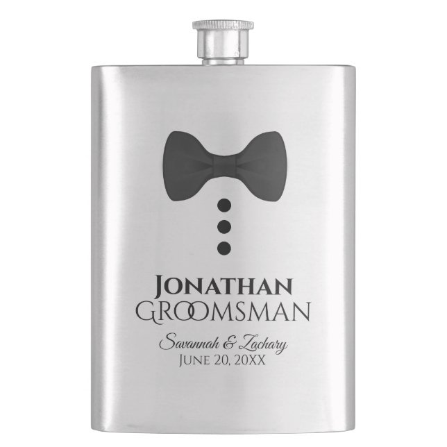 Petaca Fun Black Tie Tuxedo Groomsman Silver Flask (Anverso)