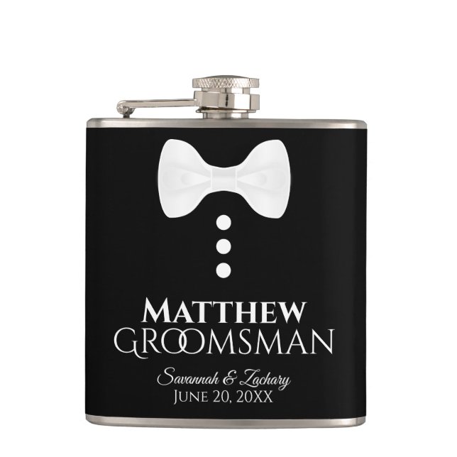 Petaca Fun White Tie Tuxedo Groomsman Boda Flask (Anverso)