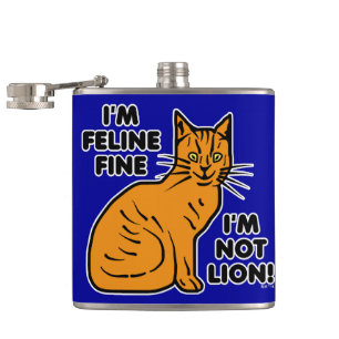 Petaca Funny Cat Pun Naranja Feline Fine Kitty