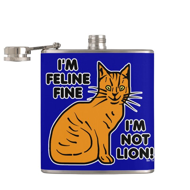 Petaca Funny Cat Pun Naranja Feline Fine Kitty (Abierto)
